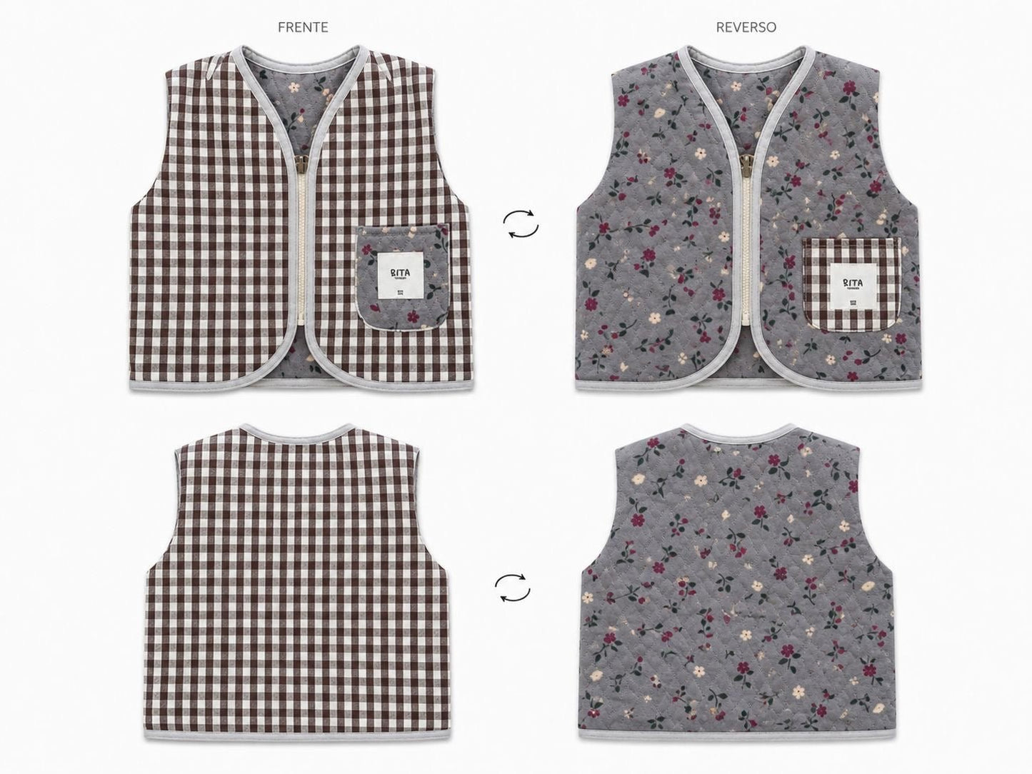 Bita Vest Reversible Vichy/Flor - Bita Tinywear
