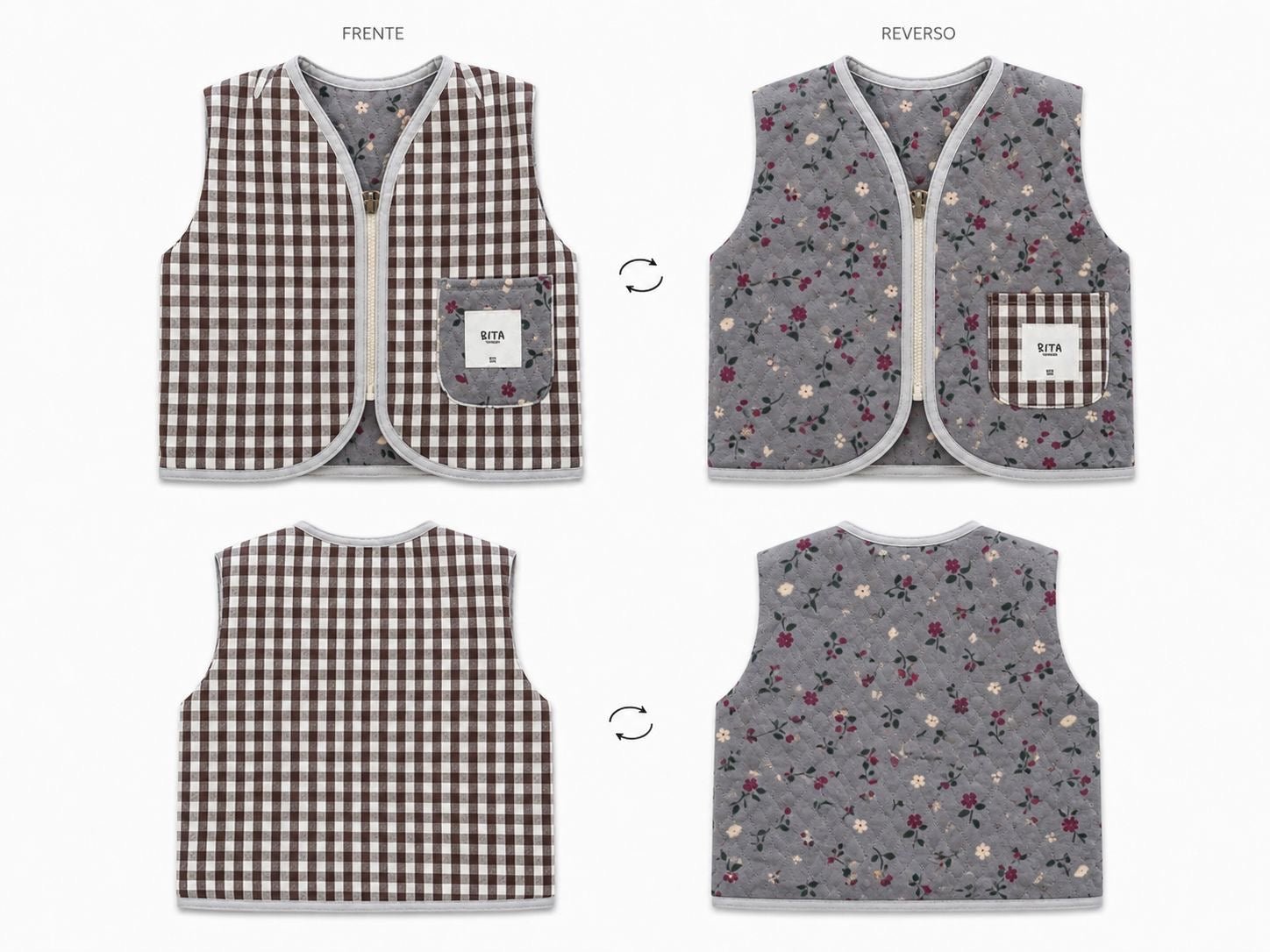 Bita Vest Reversible Vichy/Flor - Bita Tinywear